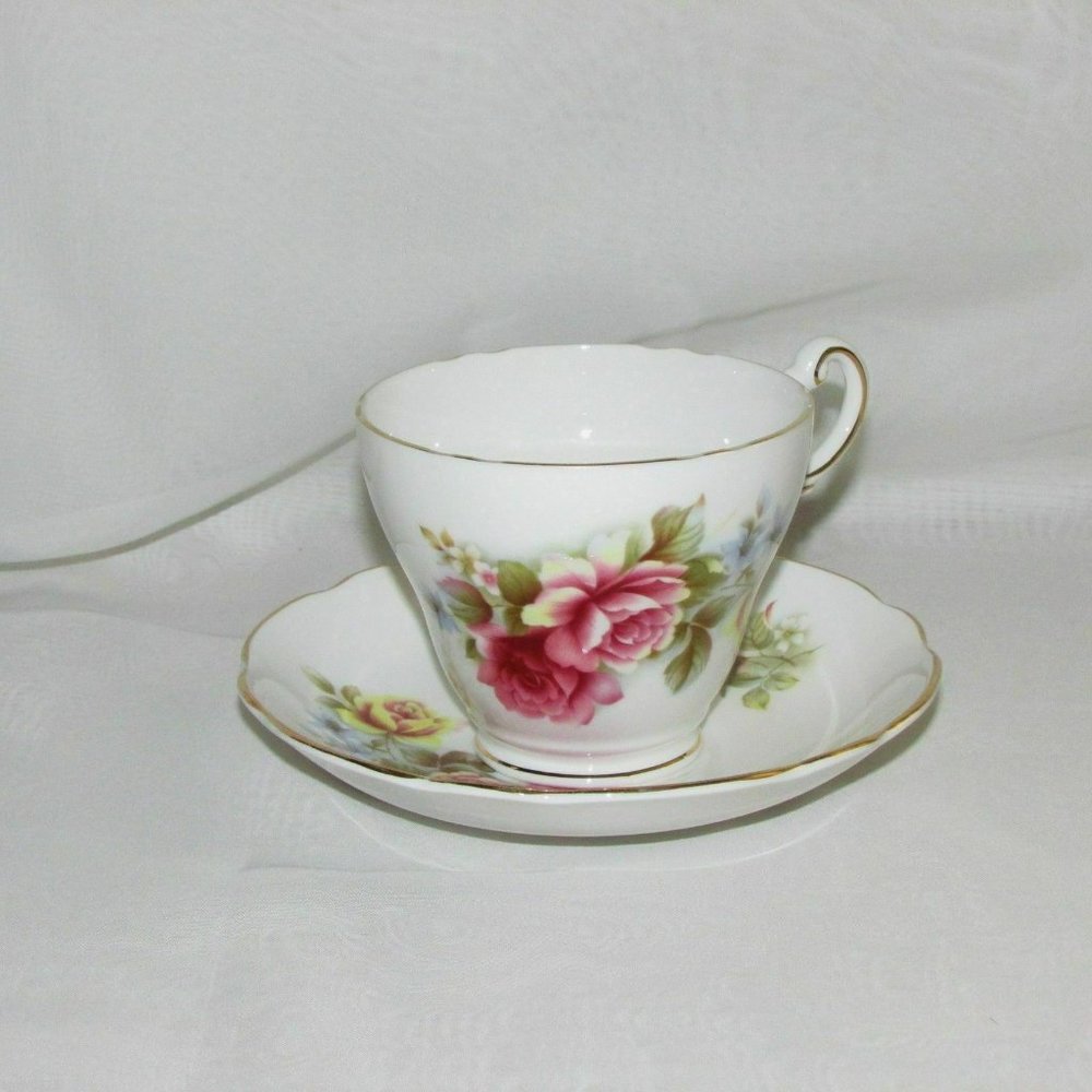 Vintage Regency Bone China Cup & Saucer Pink Yellow Floral Teacup Cottagecore